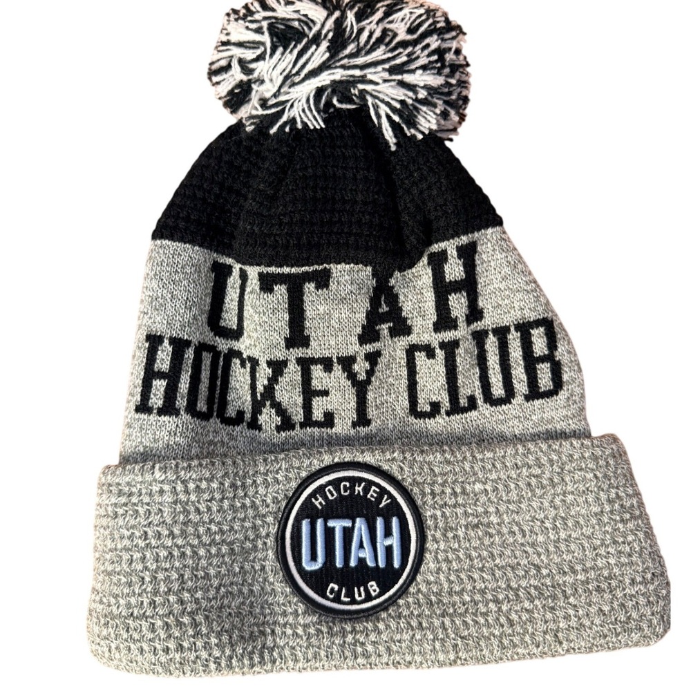 Zephyr NHL Utah Hockey Club Men Grey Fleece Lined Pom Cuffed Beanie Hat NWT